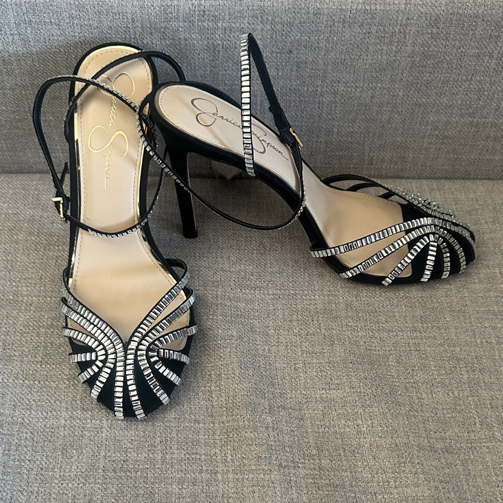Jessica Simpson Black Rhinestone Strappy High Heels